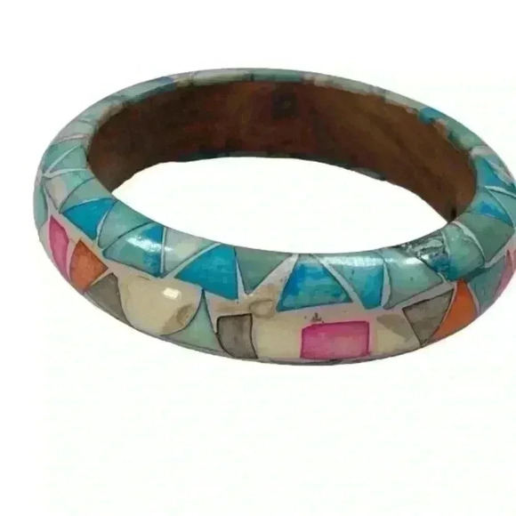 Cuff bangle inlay on wood Mosiac Design 7 inches - Picture 1 of 5